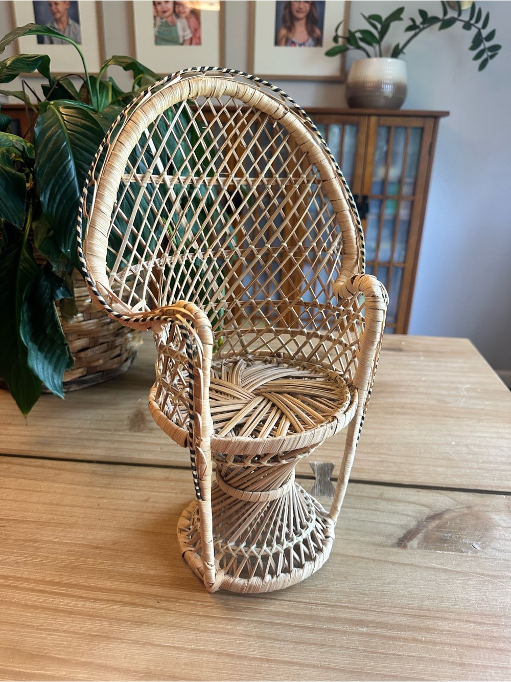 Vintage miniature wicker peacock chair